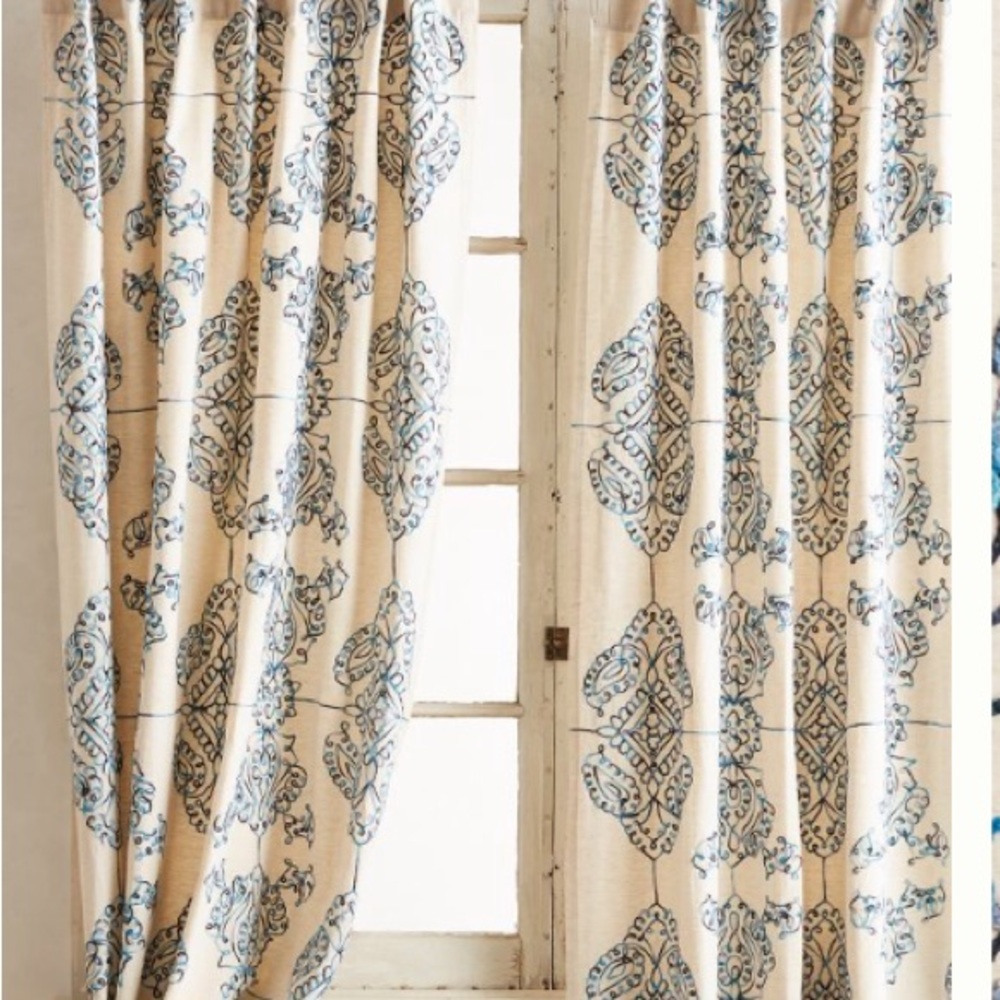 EUC Anthropologie Embroidered Gretta Curtains, set of 2, 63”
